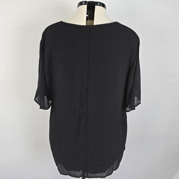 Bloomchic Blouse Women's 3X Short Sleeve Button Detail Mesh Overlay Black NWT - Picture 4 of 11
